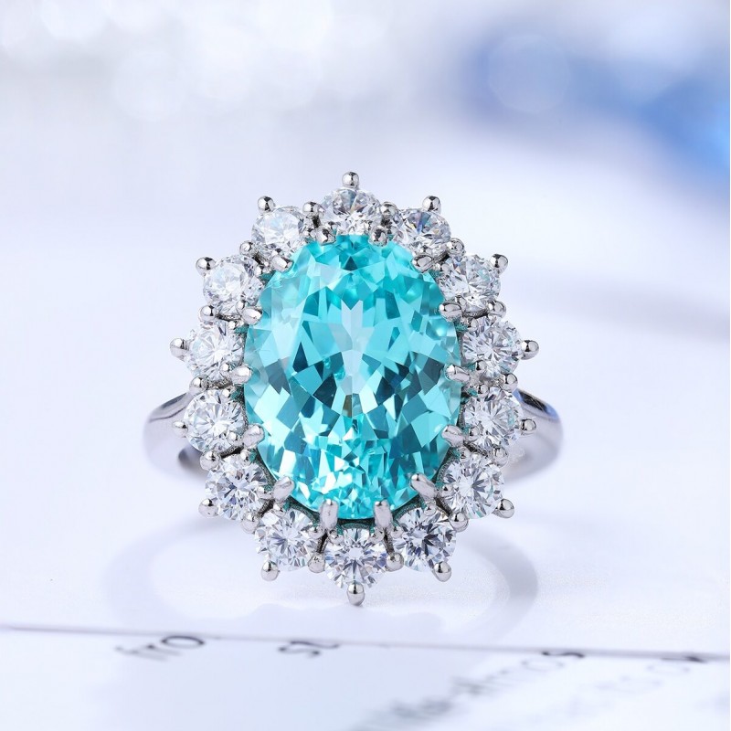 Ruif Jewelry Classic Design S925 Silver 9.154ct Lab Paraiba Ring Wedding Bands Ruif Jewelry Classic Design S925 Silver 9.154ct Lab Paraiba Ring Wedding Bands