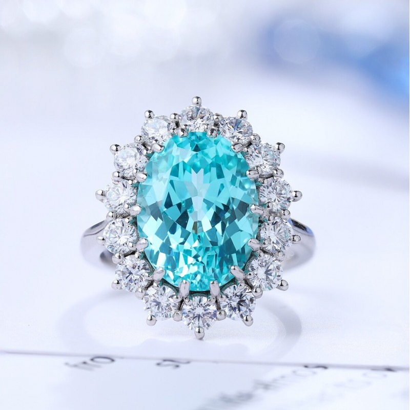 Ruif Jewelry Classic Design S925 Silver 9.154ct Lab Paraiba Ring Wedding Bands