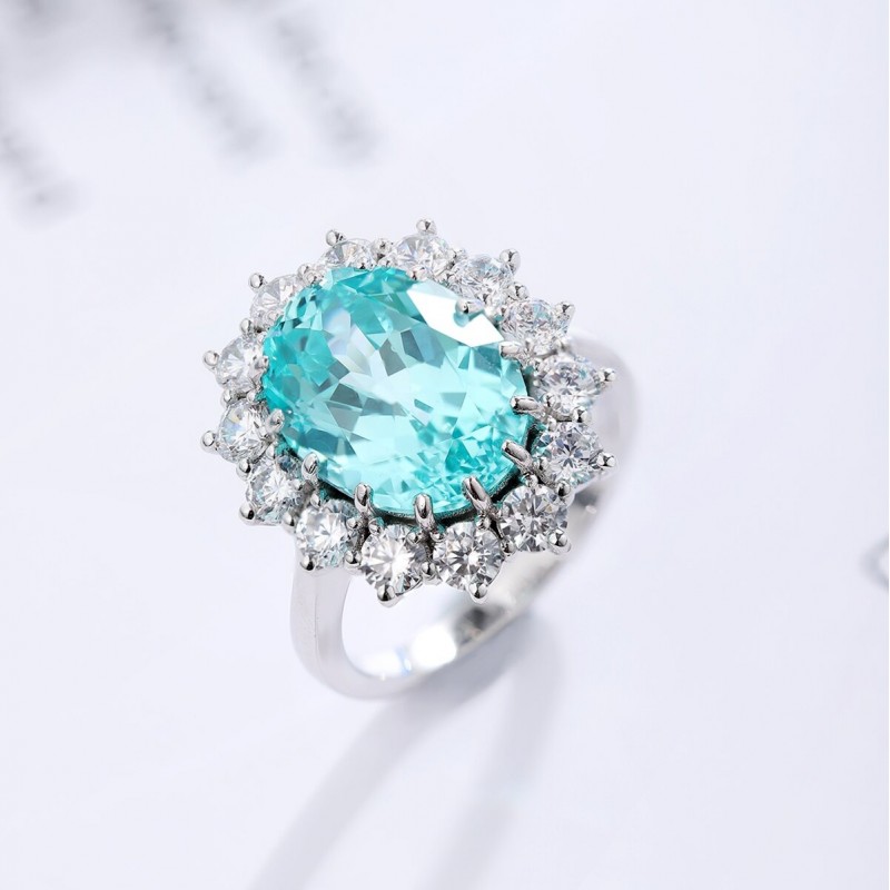 Ruif Jewelry Classic Design S925 Silver 9.154ct Lab Paraiba Ring Wedding Bands