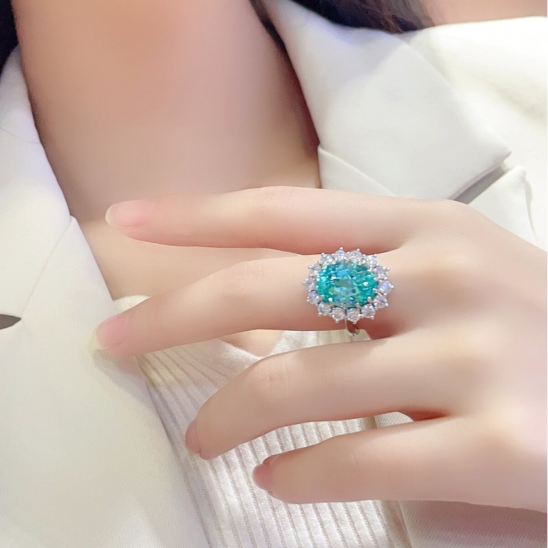 Ruif Jewelry Classic Design S925 Silver 9.154ct Lab Paraiba Ring Wedding Bands