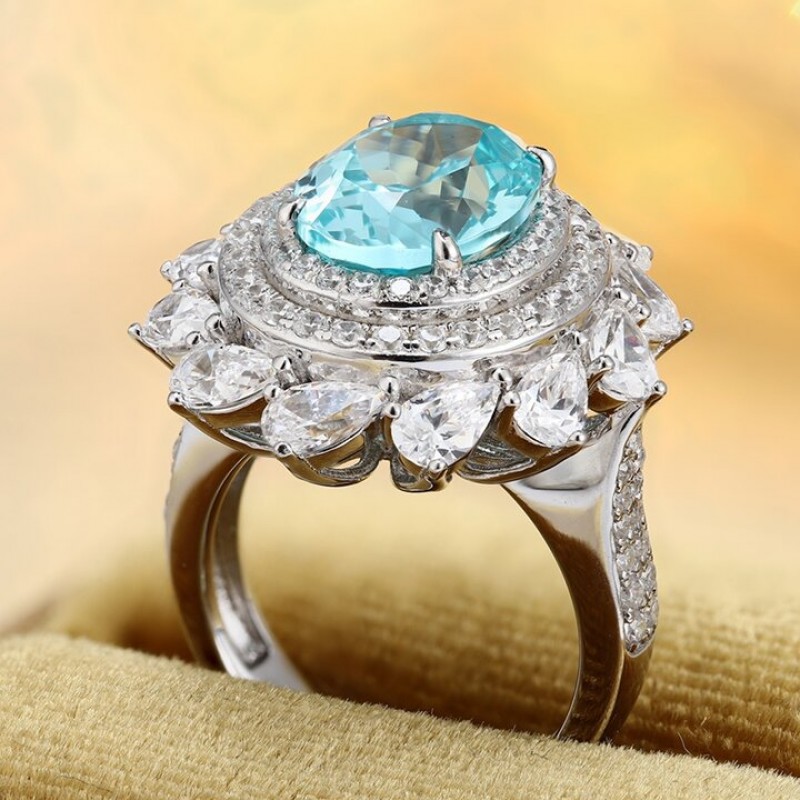 Ruif Jewelry Classic Design S925 Silver 6.715ct Lab Paraiba Ring Wedding Bands Ruif Jewelry Classic Design S925 Silver 6.715ct Lab Paraiba Ring Wedding Bands