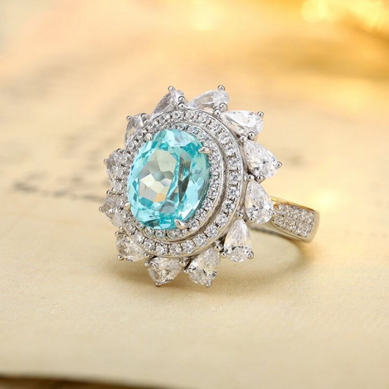 Ruif Jewelry Classic Design S925 Silver 6.715ct Lab Paraiba Ring Wedding Bands Ruif Jewelry Classic Design S925 Silver 6.715ct Lab Paraiba Ring Wedding Bands