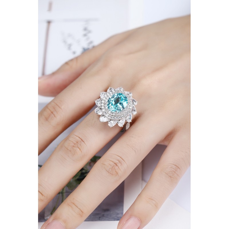 Ruif Jewelry Classic Design S925 Silver 6.715ct Lab Paraiba Ring Wedding Bands Ruif Jewelry Classic Design S925 Silver 6.715ct Lab Paraiba Ring Wedding Bands