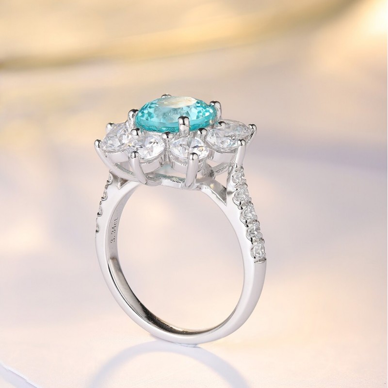 Ruif Jewelry Classic Design S925 Silver 3.8ct Lab Paraiba Ring Wedding Bands