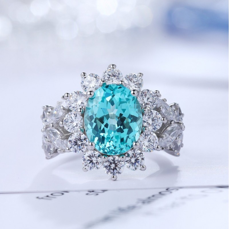 Ruif Jewelry Classic Design S925 Silver 5.714ct Lab Paraiba Ring Wedding Bands Ruif Jewelry Classic Design S925 Silver 5.714ct Lab Paraiba Ring Wedding Bands