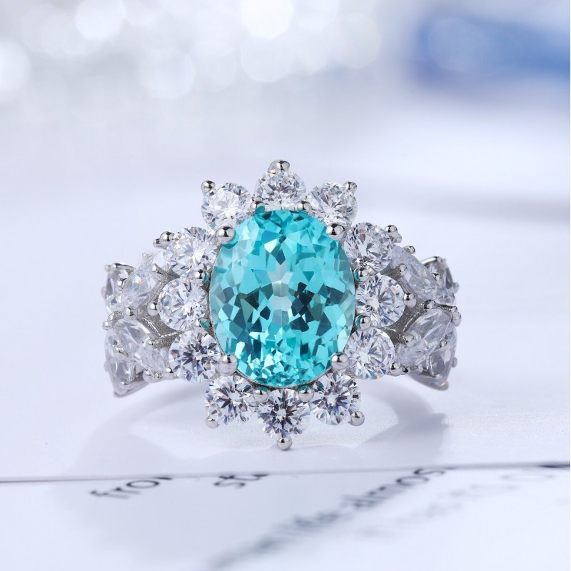 Ruif Jewelry Classic Design S925 Silver 5.714ct Lab Paraiba Ring Wedding Bands