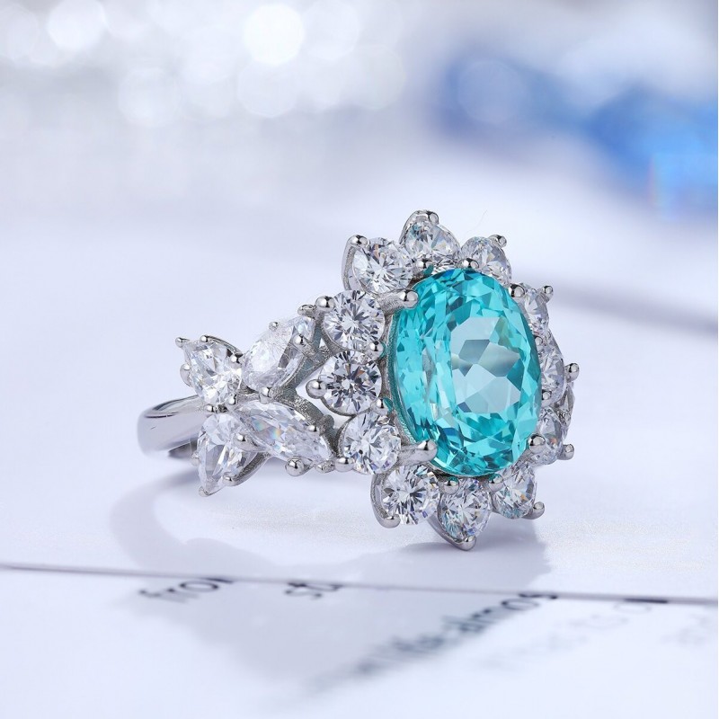 Ruif Jewelry Classic Design S925 Silver 5.714ct Lab Paraiba Ring Wedding Bands Ruif Jewelry Classic Design S925 Silver 5.714ct Lab Paraiba Ring Wedding Bands
