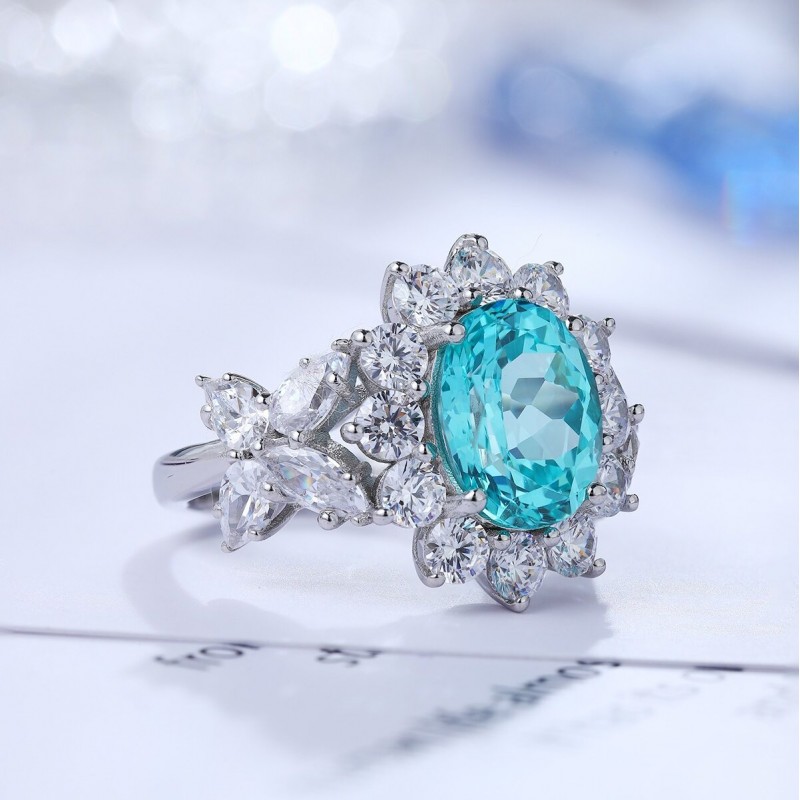 Ruif Jewelry Classic Design S925 Silver 5.714ct Lab Paraiba Ring Wedding Bands