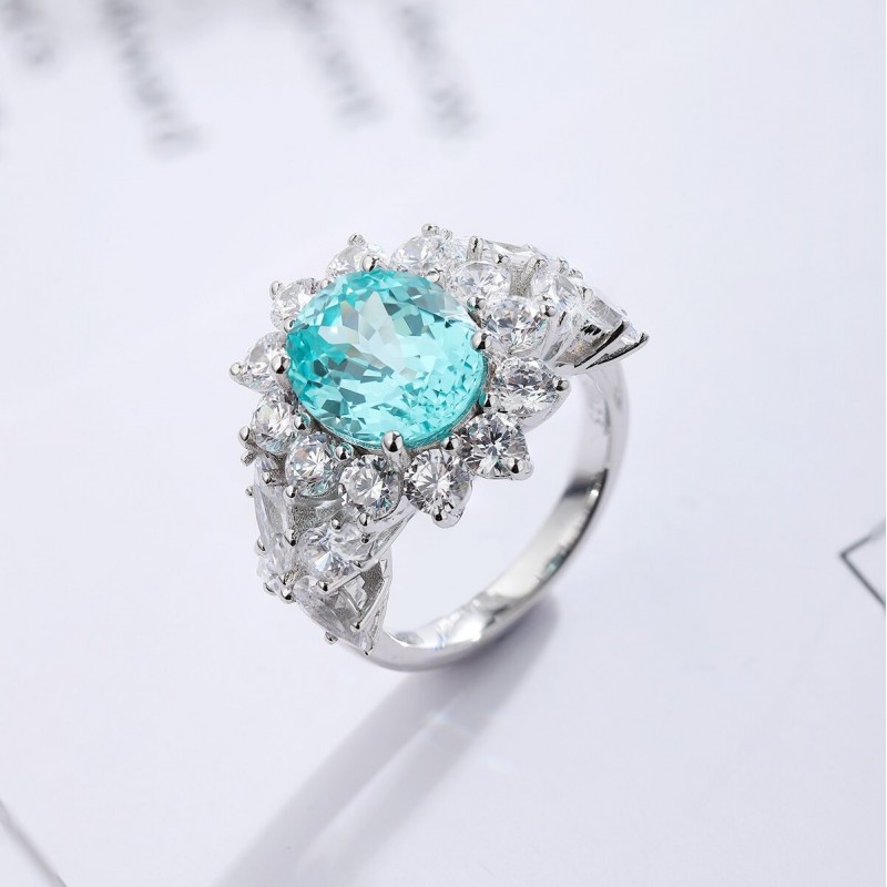 Ruif Jewelry Classic Design S925 Silver 5.714ct Lab Paraiba Ring Wedding Bands