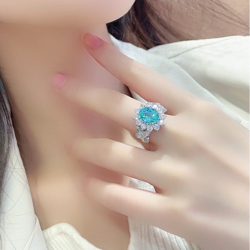 Ruif Jewelry Classic Design S925 Silver 5.714ct Lab Paraiba Ring Wedding Bands