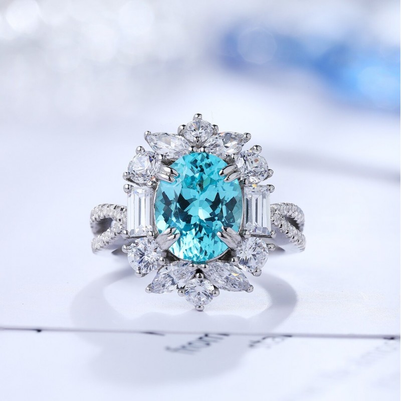 Ruif Jewelry Classic Design S925 Silver 4.32ct Lab Paraiba Ring Wedding Bands Ruif Jewelry Classic Design S925 Silver 4.32ct Lab Paraiba Ring Wedding Bands