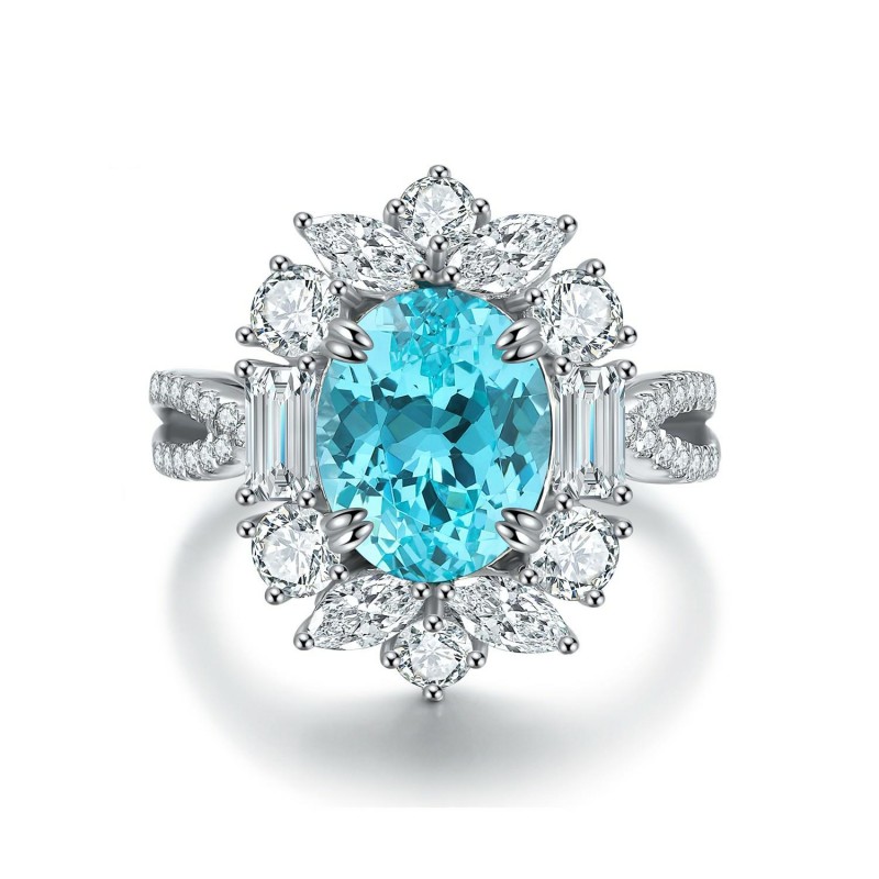 Ruif Jewelry Classic Design S925 Silver 4.32ct Lab Paraiba Ring Wedding Bands