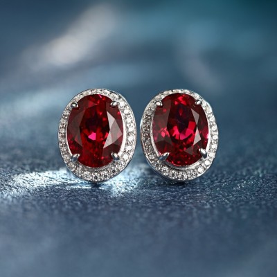 Ruif Jewelry Classic Design S925 Silver 3.48ct Lab Grown Ruby  Earrings Gemstone Jewelry
