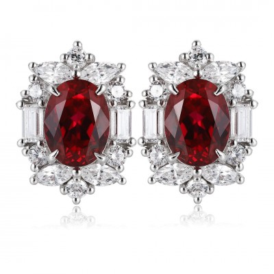 Ruif Jewelry Classic Design S925 Silver 3.35ct Lab Grown Ruby  Earrings Gemstone Jewelry