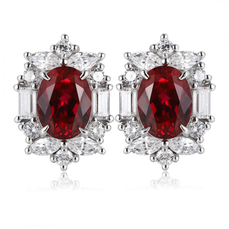 Ruif Jewelry Classic Design S925 Silver 3.35ct Lab Grown Ruby  Earrings Gemstone Jewelry