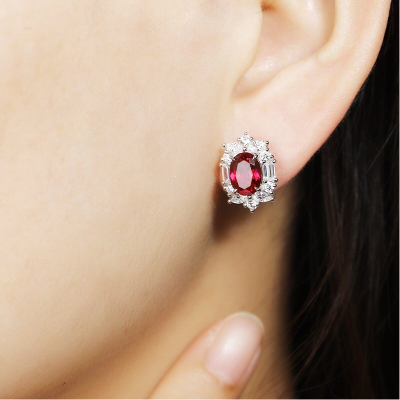 Ruif Jewelry Classic Design S925 Silver 3.35ct Lab Grown Ruby  Earrings Gemstone Jewelry