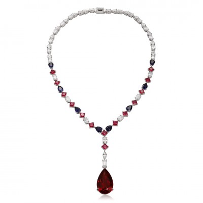 Ruif Jewelry Classic Design S925 Silver 55.25ct Synthetic Ruby Necklace Gemstone Jewelry