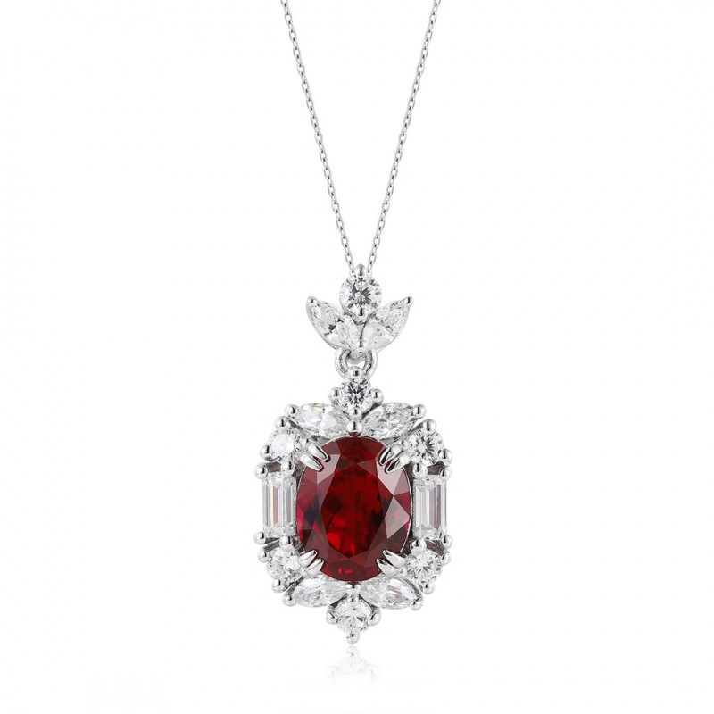 Ruif Jewelry Classic Design S925 Silver 2.66ct Lab Grown Ruby Pendant Necklace Gemstone Jewelry