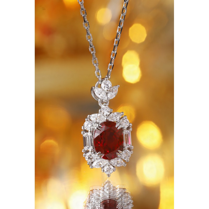 Ruif Jewelry Classic Design S925 Silver 2.66ct Lab Grown Ruby Pendant Necklace Gemstone Jewelry