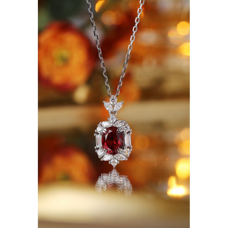 Ruif Jewelry Classic Design S925 Silver 2.66ct Lab Grown Ruby Pendant Necklace Gemstone Jewelry