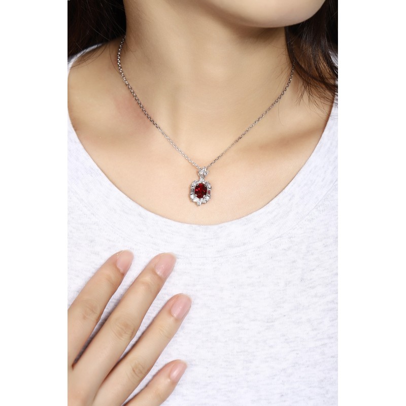 Ruif Jewelry Classic Design S925 Silver 2.66ct Lab Grown Ruby Pendant Necklace Gemstone Jewelry