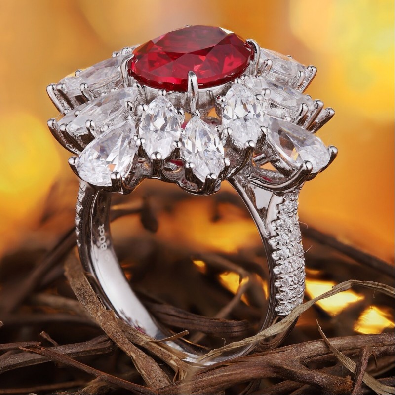 Ruif Jewelry Classic Design S925 Silver 3.8ct Lab Grown Ruby Ring Wedding Bands Ruif Jewelry Classic Design S925 Silver 3.8ct Lab Grown Ruby Ring Wedding Bands