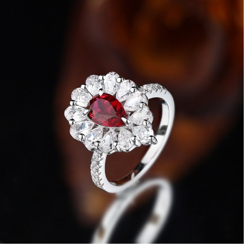 Ruif Jewelry Classic Design S925 Silver 1.455ct Lab Grown Ruby Ring Wedding Bands