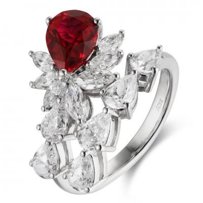 Ruif Jewelry Classic Design S925 Silver 1.59ct Lab Grown Ruby Ring Wedding Bands