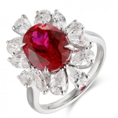 Ruif Jewelry Classic Design S925 Silver 3.84ct Lab Grown Ruby Ring Wedding Bands