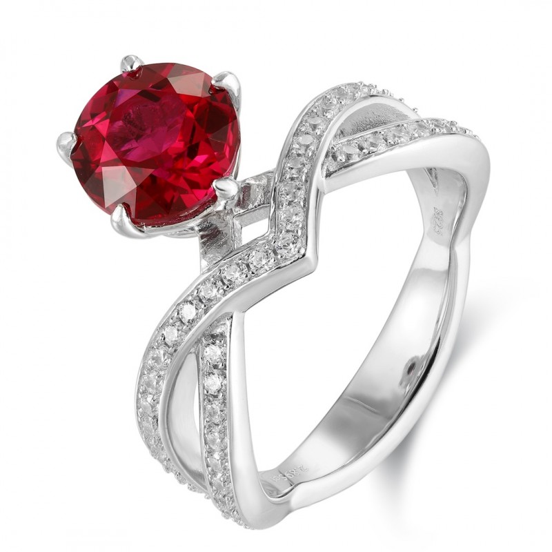 Ruif Jewelry Classic Design S925 Silver 2.895ct Lab Grown Ruby Ring Wedding Bands