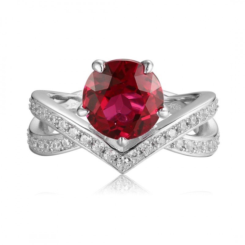 Ruif Jewelry Classic Design S925 Silver 2.895ct Lab Grown Ruby Ring Wedding Bands