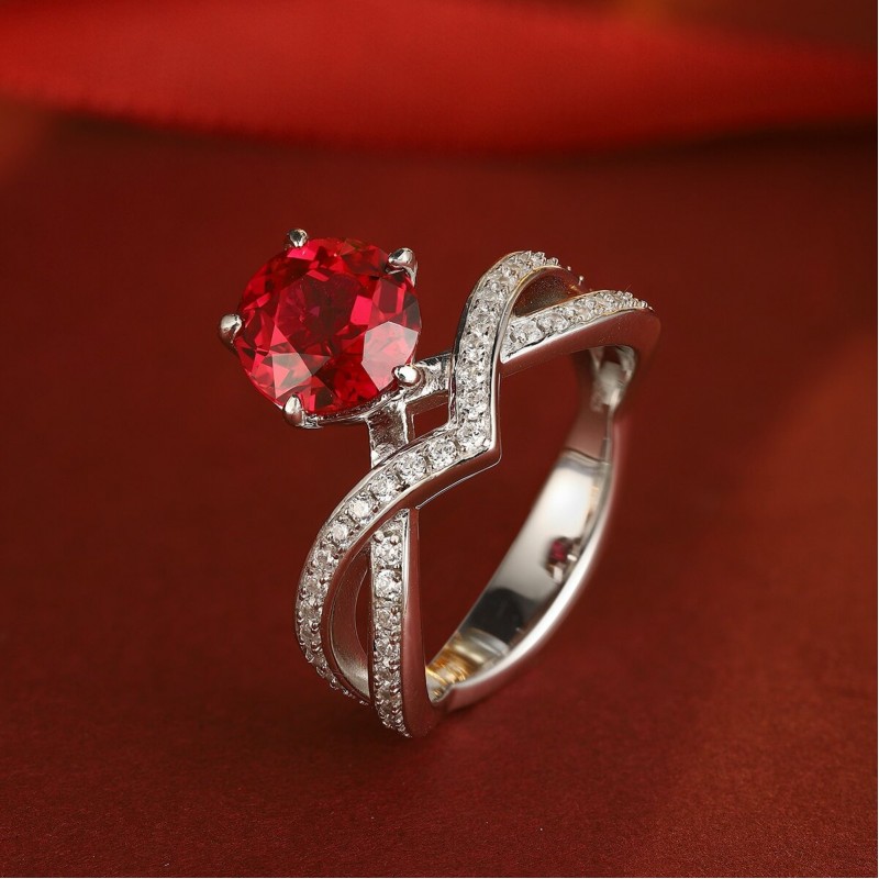 Ruif Jewelry Classic Design S925 Silver 2.895ct Lab Grown Ruby Ring Wedding Bands