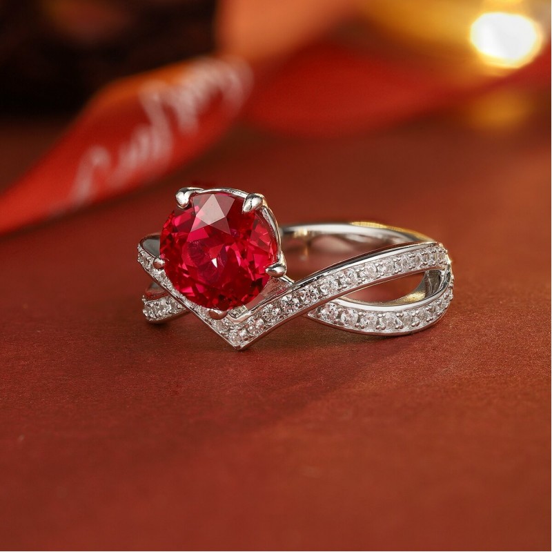 Ruif Jewelry Classic Design S925 Silver 2.895ct Lab Grown Ruby Ring Wedding Bands
