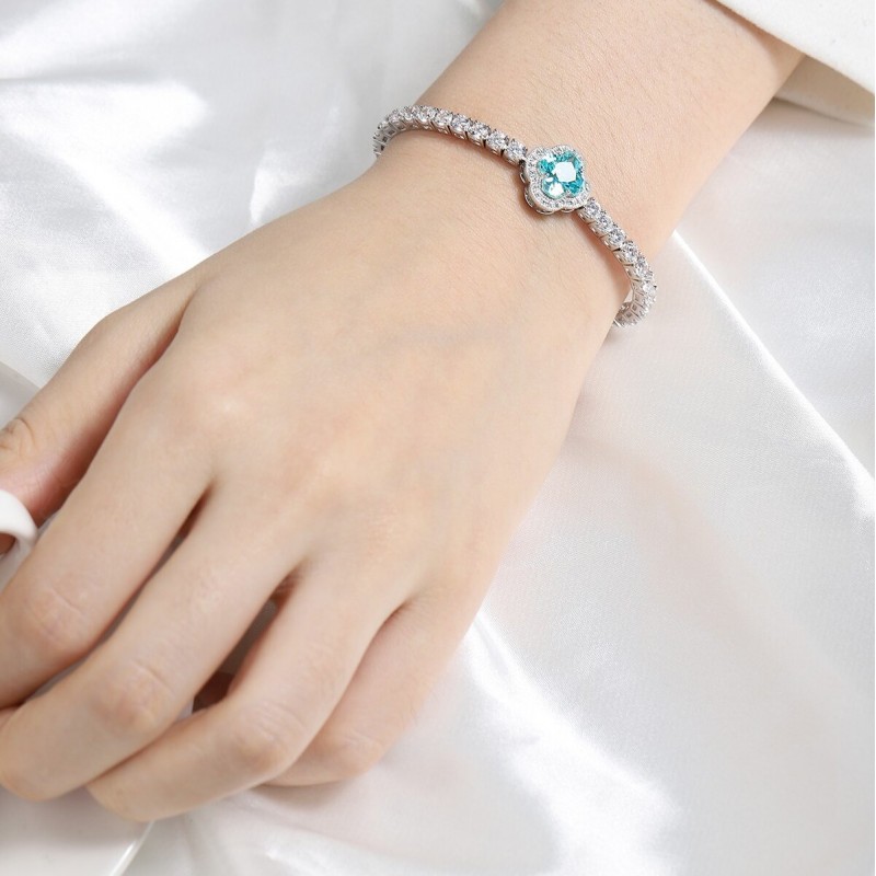Ruif Jewelry Classic Design S925 Silver  4.05ct Lab Grown Paraiba Sapphire Bracelet Gemstone Jewelry