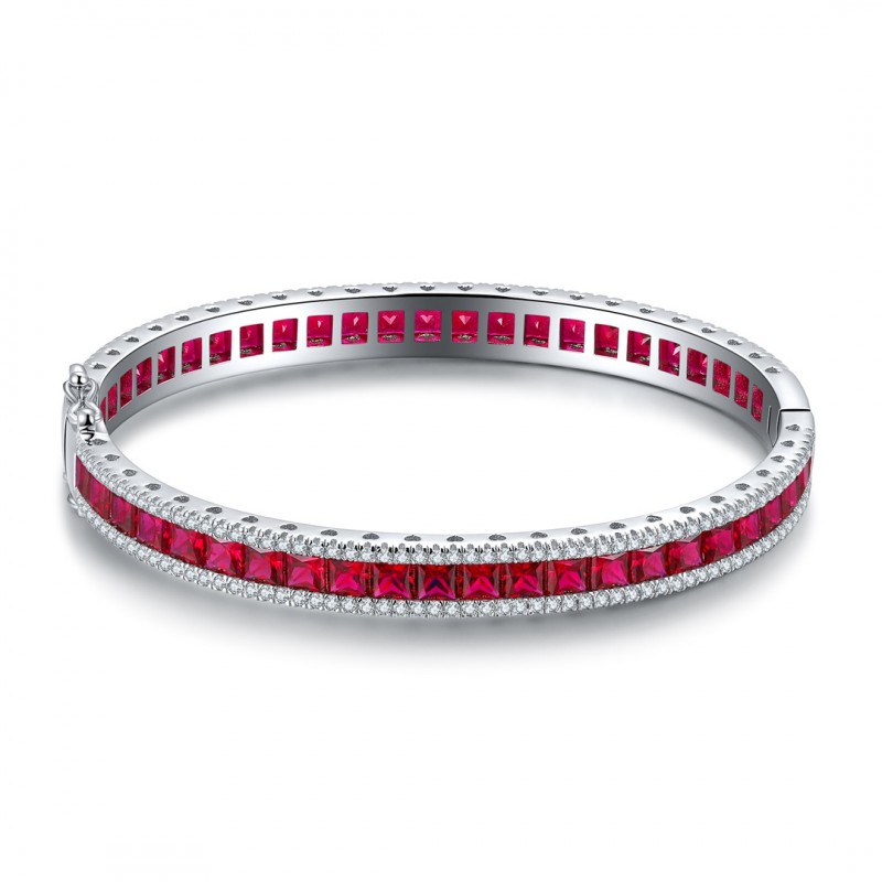 Ruif Jewelry Classic Design S925 Silver Synthetic Emerald Lab Sapphire/Ruby Bracelet Princess Cut Gemstone Jewelry Ruif Jewelry Classic Design S925 Silver Synthetic Emerald Lab Sapphire/Ruby Bracelet Princess Cut Gemstone Jewelry