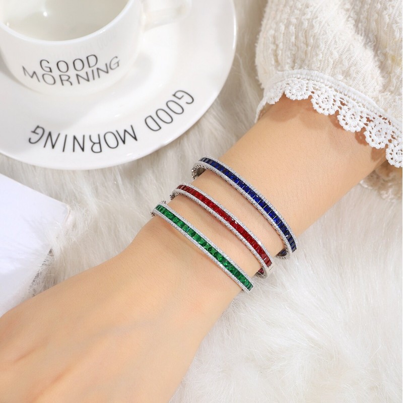 Ruif Jewelry Classic Design S925 Silver Synthetic Emerald Lab Sapphire/Ruby Bracelet Princess Cut Gemstone Jewelry Ruif Jewelry Classic Design S925 Silver Synthetic Emerald Lab Sapphire/Ruby Bracelet Princess Cut Gemstone Jewelry