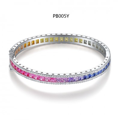 Ruif Jewelry Classic Design Rainbow S925 Silver Lab Grown Sapphire Bracelet Rainbow Color Princess Cut Gemstone Jewelry