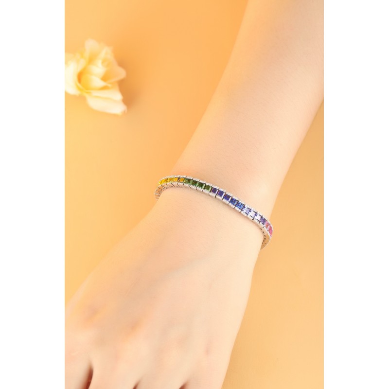 Ruif Jewelry Classic Design S925 Silver 8.57ct Lab Grown Sapphire Bracelet Rainbow Bracelet Trapezoid Shape Gemstone Jewelry Ruif Jewelry Classic Design S925 Silver 8.57ct Lab Grown Sapphire Bracelet Rainbow Bracelet Trapezoid Shape Gemstone Jewelry