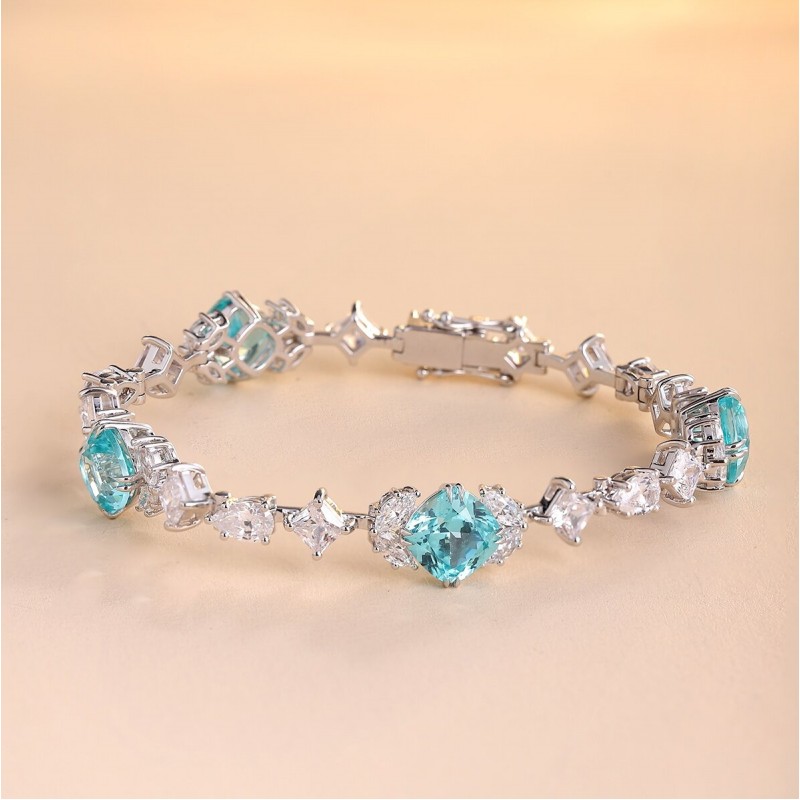 Ruif Jewelry Classic Design S925 Silver 16.72ct Lab Grown Paraiba Sapphire Bracelet Gemstone Jewelry Ruif Jewelry Classic Design S925 Silver 16.72ct Lab Grown Paraiba Sapphire Bracelet Gemstone Jewelry