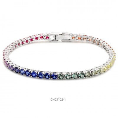 Ruif Jewelry Classic Design S925 Silver 6.12ct Lab Grown Sapphire Bracelet Rainbow Color Round Shape Gemstone Jewelry