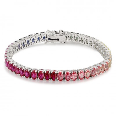 Ruif Jewelry Classic Design Oval Shape S925 Silver 6.35ct Lab Grown Sapphire Bracelet Rainbow Color  Gemstone Jewelry