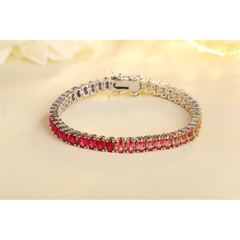 Ruif Jewelry Classic Design Oval Shape S925 Silver 6.35ct Lab Grown Sapphire Bracelet Rainbow Color Gemstone Jewelry Ruif Jewelry Classic Design Oval Shape S925 Silver 6.35ct Lab Grown Sapphire Bracelet Rainbow Color Gemstone Jewelry