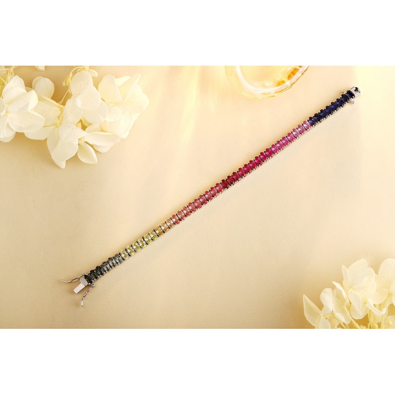 Ruif Jewelry Classic Design Oval Shape S925 Silver 6.35ct Lab Grown Sapphire Bracelet Rainbow Color Gemstone Jewelry Ruif Jewelry Classic Design Oval Shape S925 Silver 6.35ct Lab Grown Sapphire Bracelet Rainbow Color Gemstone Jewelry