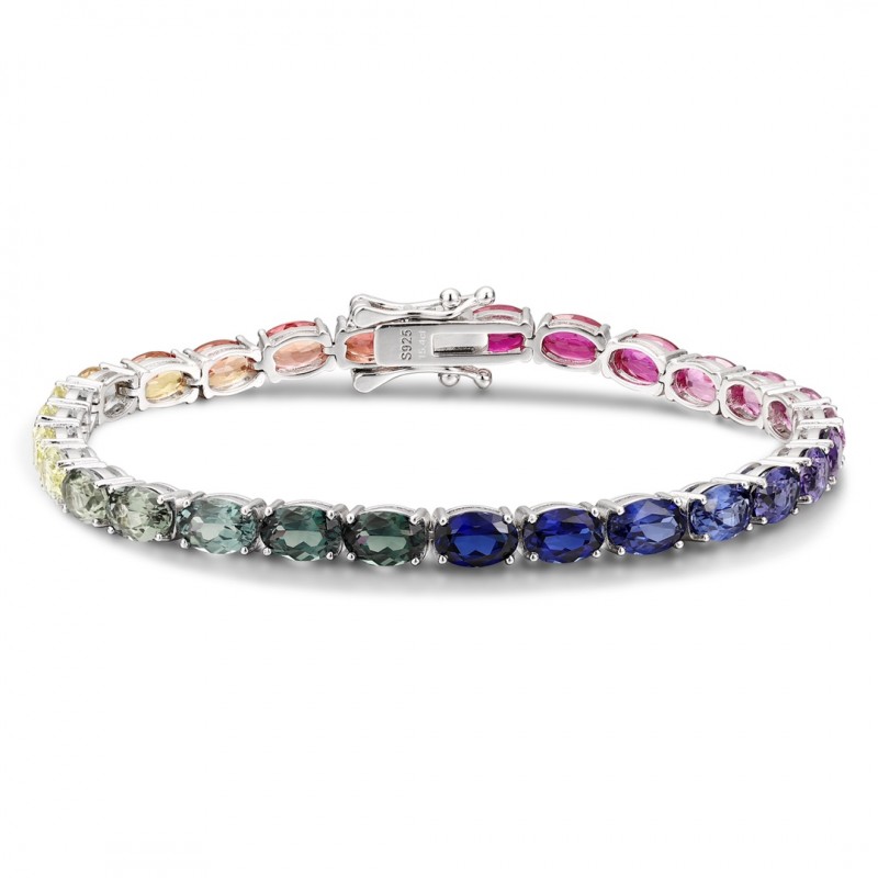 Ruif Jewelry Classic Design Oval Shape S925 Silver 18.4ct Lab Grown Sapphire Bracelet Rainbow Color Gemstone Jewelry Ruif Jewelry Classic Design Oval Shape S925 Silver 18.4ct Lab Grown Sapphire Bracelet Rainbow Color Gemstone Jewelry