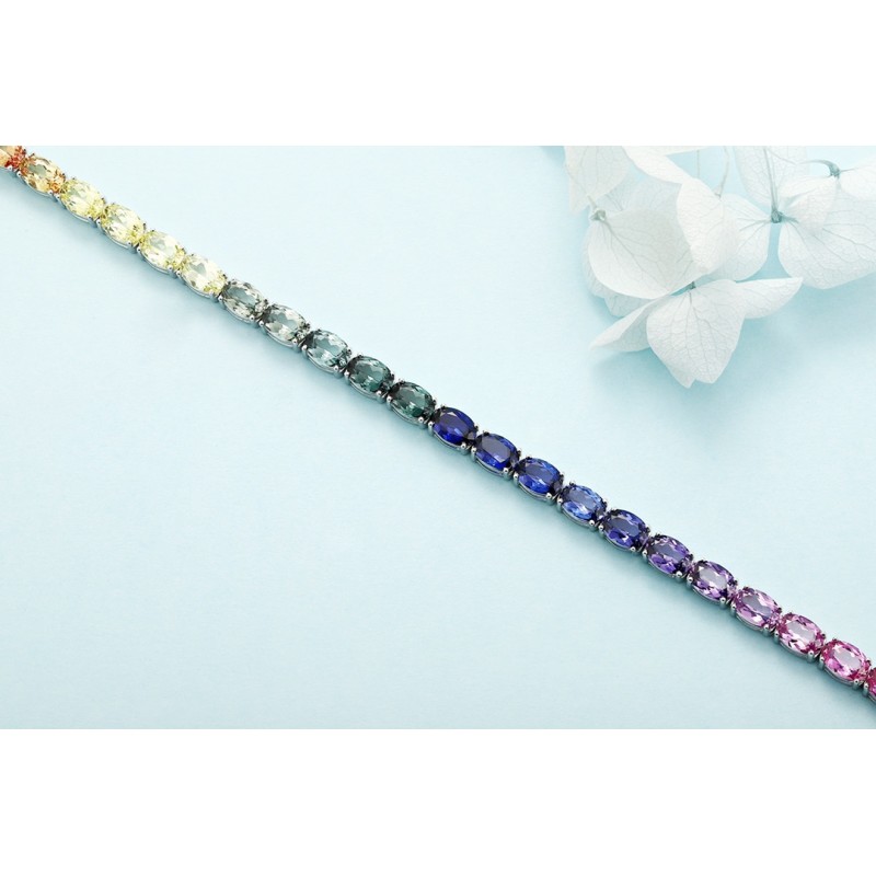 Ruif Jewelry Classic Design Oval Shape S925 Silver 18.4ct Lab Grown Sapphire Bracelet Rainbow Color Gemstone Jewelry Ruif Jewelry Classic Design Oval Shape S925 Silver 18.4ct Lab Grown Sapphire Bracelet Rainbow Color Gemstone Jewelry