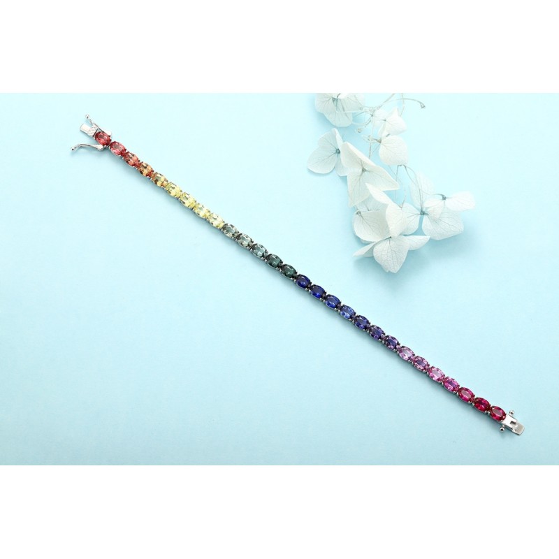 Ruif Jewelry Classic Design Oval Shape S925 Silver 18.4ct Lab Grown Sapphire Bracelet Rainbow Color Gemstone Jewelry Ruif Jewelry Classic Design Oval Shape S925 Silver 18.4ct Lab Grown Sapphire Bracelet Rainbow Color Gemstone Jewelry