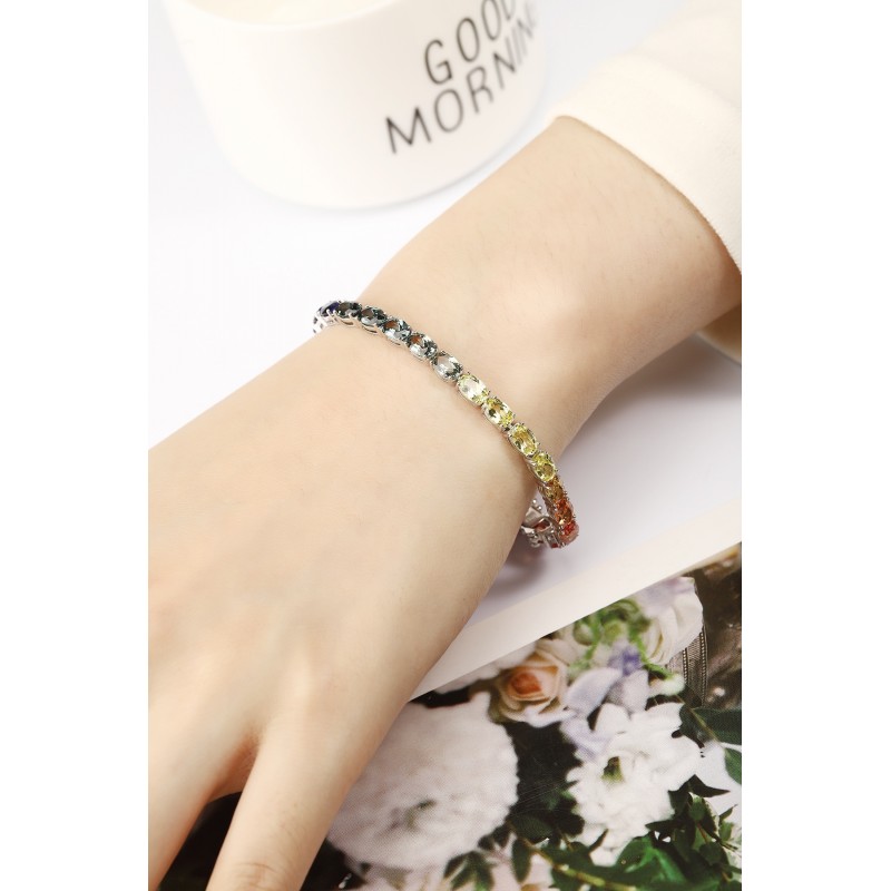 Ruif Jewelry Classic Design Oval Shape S925 Silver 18.4ct Lab Grown Sapphire Bracelet Rainbow Color Gemstone Jewelry Ruif Jewelry Classic Design Oval Shape S925 Silver 18.4ct Lab Grown Sapphire Bracelet Rainbow Color Gemstone Jewelry