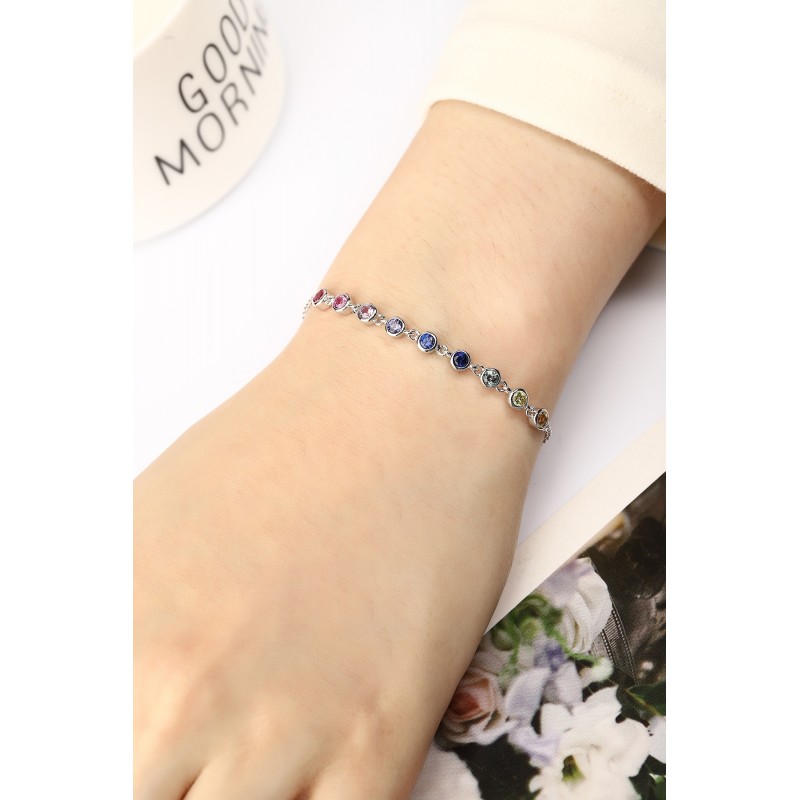 Ruif Jewelry Classic Design Round Shape S925 Silver 1.35ct Lab Grown Sapphire Bracelet Rainbow Color Gemstone Jewelry Ruif Jewelry Classic Design Round Shape S925 Silver 1.35ct Lab Grown Sapphire Bracelet Rainbow Color Gemstone Jewelry