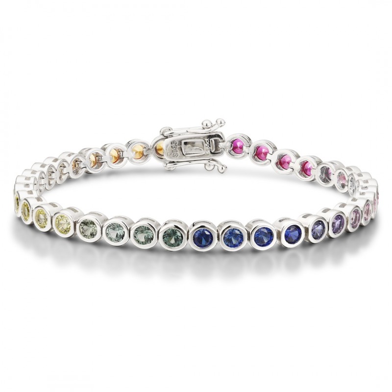 Ruif Jewelry Classic Design Round Shape S925 Silver 5.55ct Lab Grown Sapphire Bracelet Rainbow Color Gemstone Jewelry Ruif Jewelry Classic Design Round Shape S925 Silver 5.55ct Lab Grown Sapphire Bracelet Rainbow Color Gemstone Jewelry