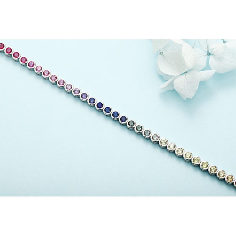 Ruif Jewelry Classic Design Round Shape S925 Silver 5.55ct Lab Grown Sapphire Bracelet Rainbow Color Gemstone Jewelry Ruif Jewelry Classic Design Round Shape S925 Silver 5.55ct Lab Grown Sapphire Bracelet Rainbow Color Gemstone Jewelry